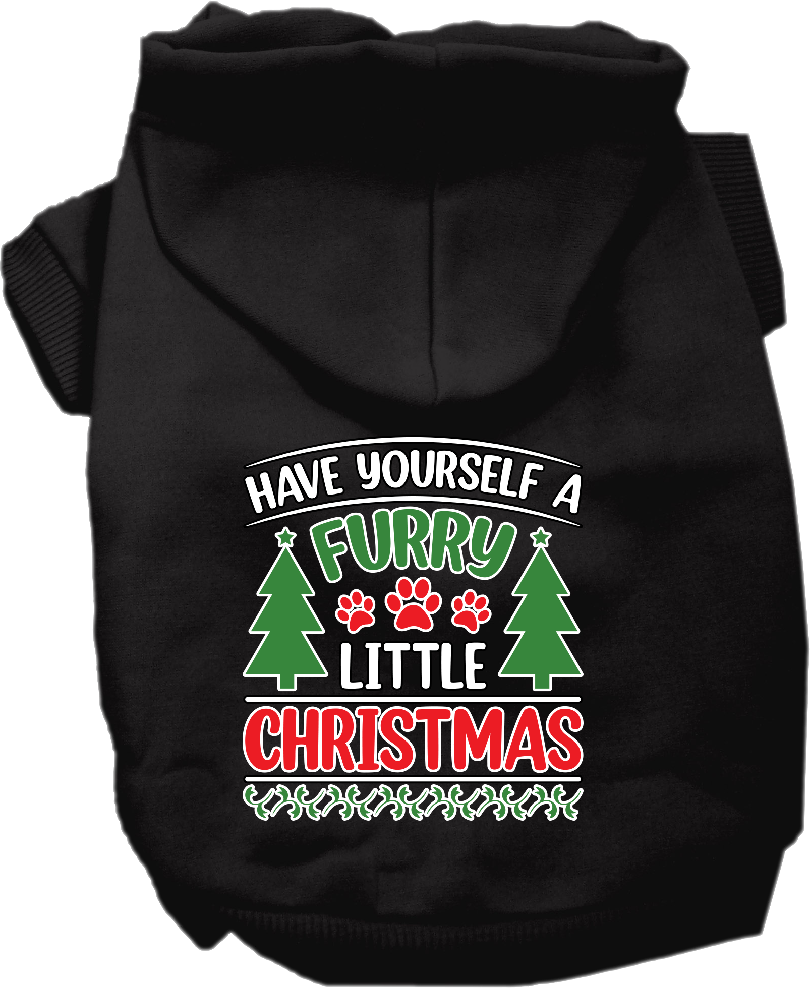 Furry Little Christmas Screen Print Dog Hoodie Black Size XS